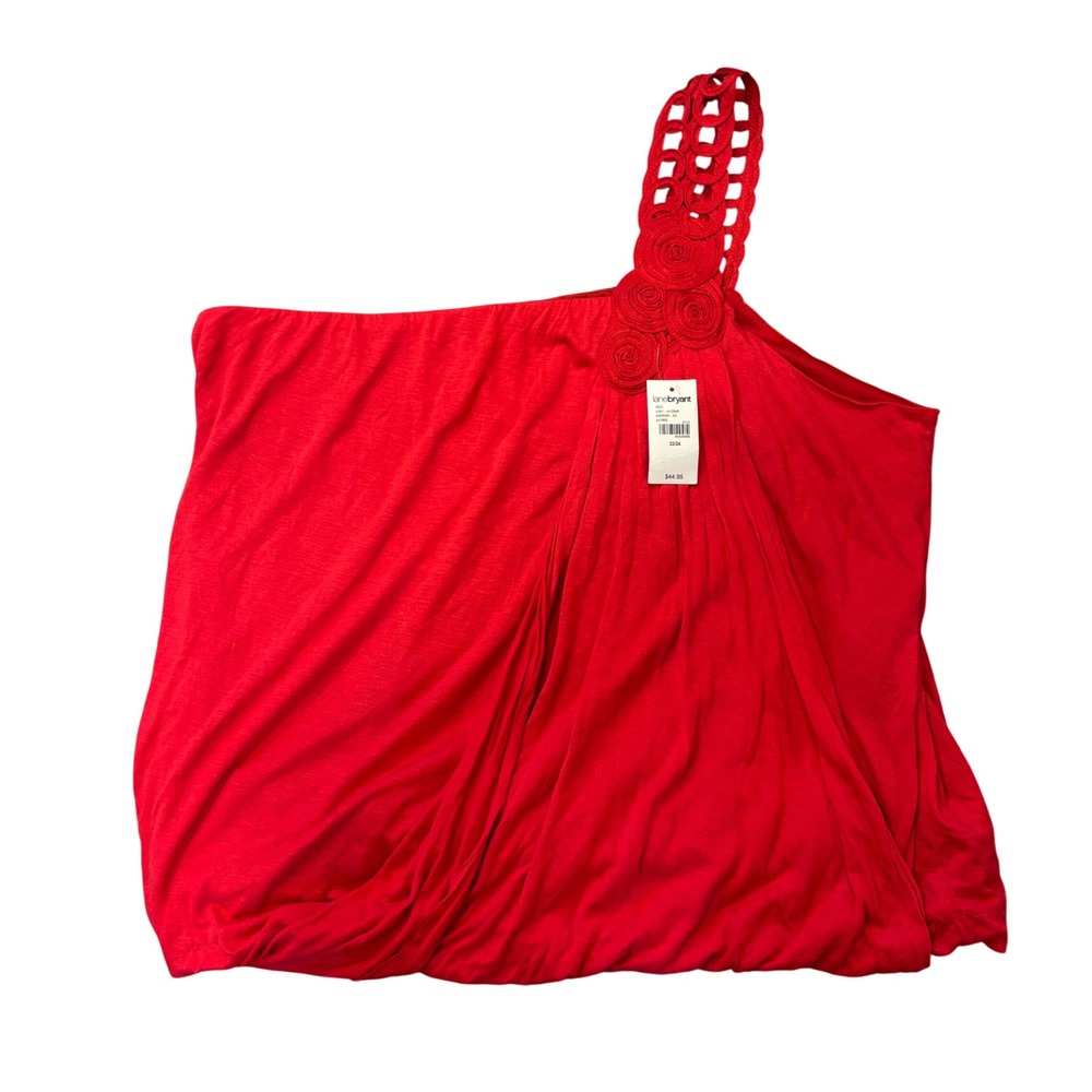 Lane Bryant Red One Shoulder Rosette Crochet Strap‎ Blouse Top Womens 22/24 NWT